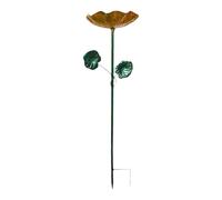 Vintage Bird Bath, Floral Iron Stand, 6.63x6.63x25.7 Inch Decorative Water Basin with Elegant Garden Design, Sturdy Metal Structure, Antique Flower Style Accent, Outdoor Backyard Landscaping Use