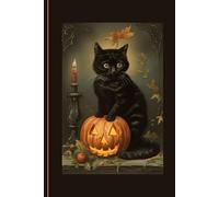 Vintage Black Cat Hard Cover Journal, Vintage Halloween Journal Notebook, Halloween Cute Vintage Black Journal, Office Supplies Gifts for Women Men, 6x9 Inch