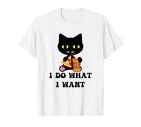 Vintage Black Cat Pizza Café I Do What I Want Funny My Cat Camiseta gráfica económica