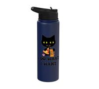 Vintage Black Cat Pizza Café I Do What I Want Funny My Cat Stainless Steel Insulated Water Bottle