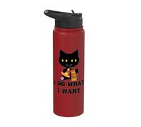 Vintage Black Cat Pizza Café I Do What I Want Funny My Cat Stainless Steel Insulated Water Bottle