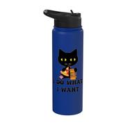 Vintage Black Cat Pizza Café I Do What I Want Funny My Cat Stainless Steel Insulated Water Bottle