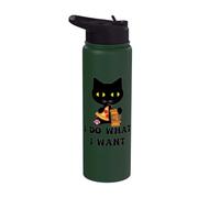Vintage Black Cat Pizza Café I Do What I Want Funny My Cat Stainless Steel Insulated Water Bottle