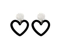 Vintage Black Flocking Heart Drop For Women Fashion Acrylic 925 Needle Earring Wedding Jewelry High-End Earrings
