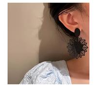 Vintage Black Flower Big Hollow Pattern for Women Temperament Gothic Accessories Jewelry High-End Earrings