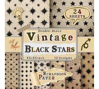 Vintage Black Stars Scrapbook Paper: 24 Double-Sided Sheets with 12 Dramatic & Celestial Designs for Collage, Scrapbooking, Origami, Journaling & Decoupage