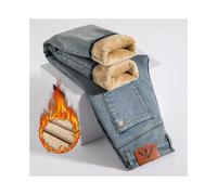 (Vintage Blue, 30) Men Winter Warm Clothing Winter Fleecy Thickened Warm Jeans Vintage Brand Classic Retro Youth Fashion Men Fit Straight