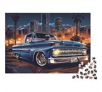 Vintage Blue Truck Puzzle de 1000 Piezas Ciudad Nocturna Puzzle para Adultos Papel Relajación Decoración Hogar 52x38cm/1000pcs
