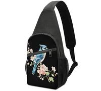 Vintage Bolsa Deportiva De Hombro Impresión De Acuarela De Arrendajo Azul Con Flores Mochilas Pequeñas Durable Sling Bag Para Gimnasio, Excursionismo, Hiking