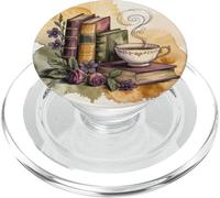 Vintage Books and Coffee Art Floral Reading Flower PopSockets PopGrip para MagSafe