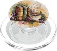 Vintage Books and Coffee Art Floral Reading Flower PopSockets PopGrip para MagSafe