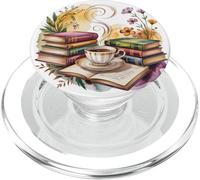 Vintage Books and Coffee Art Floral Reading Flower PopSockets PopGrip para MagSafe