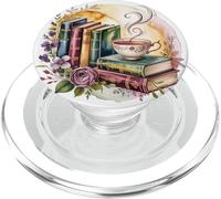 Vintage Books and Coffee Art Floral Reading Flower PopSockets PopGrip para MagSafe
