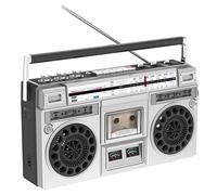 Vintage Boombox - Sistema estéreo retro con radio AM/FM, reproductor de CD, grabadora de cassette, entrada USB/SD, altavoces integrados y conector de auriculares de 3.5 mm, estilo años 80 para el
