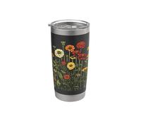Vintage Botánico Zinnia Flor Niña Linda Floral Planta Mamá Vaso térmico de acero inoxidable de doble pared