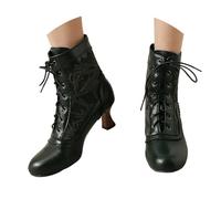 Vintage Botas Victorianas para Mujeres Cordones 70s Botines de Tacón Medio Tobillo Botas Witch Cónico Zapatos de Traje Botines Lolita Steampunk Gótico Patchwork Encaje, B1 Verde, 40 EU