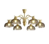 Vintage Brass Chandelier French Luxury Lights Water Pattern Glass Ceiling Home Decor Hanging 3-Light Pendant Lamp for Over Table Living Room Bedroom Hallway(6-Light)