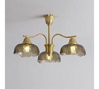 Vintage Brass Chandelier French Luxury Lights Water Pattern Glass Ceiling Home Decor Hanging 3-Light Pendant Lamp for Over Table Living Room Bedroom Hallway(3-Light)