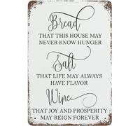 Vintage Bread Salt Wine Tin Sign Rustic Metal Wall-Art Traditional Hospitality Saying Farmhouse Decor For Home Bar Cafe 8x12 Inch