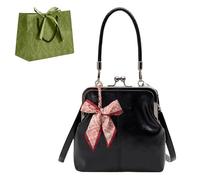 Vintage British Style Women's Crossbody Bag, Premium PU Leather Kiss Lock Handbag, Retro Versatile Shoulder Bag with Spacious Capacity for Daily Errands, Shopping & Evening Outings, a