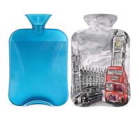 Vintage British UK London Big Ben - Bolsa de agua caliente con tapa, bolsa de agua caliente de 2 L para aliviar el dolor, cuello suave y hombros, calentador de pies y manos, compresa caliente y fría