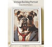 Vintage Bulldog Portrait Cross Stitch Pattern: Retro Photo-Style Design with Color, Symbol & Conversion Charts
