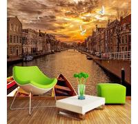 Vintage Calle Paisaje Ciudad Arquitectura Puesta De Sol 3D Papel Pintado Pared Fácil Instalación Oficina Sala Estar Sofá Dormitorio TV Fondos Decoración-350cm×256cm