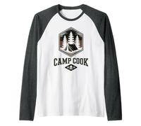 Vintage Camp Cook BBQ Chef Camping Anfitrión Escuadrón Director Smore Camiseta Manga Raglan