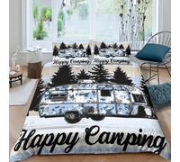 Vintage Camping Art Funda Edredon Microfibra Juego de Ropa de Cama de 3 Piezas Impresión 3D Cierre de Vintage Camping Arte Funda de Edredón Funda de Almohada a Juego Suave for Ancianos （140x200cm）