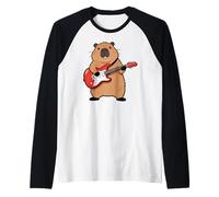 Vintage Capybara Rodents Punk Music Playing Guitar Camiseta Manga Raglan