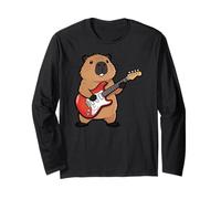 Vintage Capybara Rodents Punk Music Playing Guitar Manga Larga