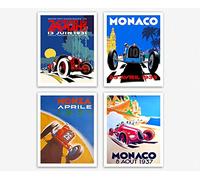 Vintage Car Racing Posters Set of 4 - Monza, Le Mans Poster & Monaco Grand Prix Poster Racecar Room Decor For Boys - F1 Racing Wall Decor Gift Ideas For Him - Trendy Wall Art (50cm x 70cm)