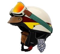 Vintage Cascos Motocicleta Cascos Half-Helmet con Gafas Protección Casco Abiertos De Moto For Hombres Y Mujeres ECEDOT Homologado Scooter Medio Casco De Moto Jet 17,XL:61-62CM