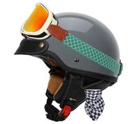Vintage Cascos Motocicleta Cascos Half-Helmet con Gafas Protección Casco Abiertos De Moto For Hombres Y Mujeres ECEDOT Homologado Scooter Medio Casco De Moto Jet 3,4XL:67-68CM
