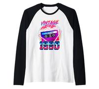 Vintage Cassette 1990 36 Years Old Retro 80s 36th Birthday Camiseta Manga Raglan