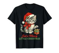 Vintage Cat Christmas Santa Hat Retro Kitten Art Cat Lover Camiseta