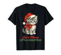 Vintage Cat Christmas Santa Hat Retro Kitten Art Cat Lover Camiseta