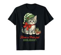Vintage Cat Christmas Santa Hat Retro Kitten Art Cat Lover Camiseta