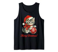 Vintage Cat Christmas Santa Hat Retro Kitten Art Cat Lover Camiseta sin Mangas