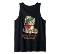 Vintage Cat Christmas Santa Hat Retro Kitten Art Cat Lover Camiseta sin Mangas