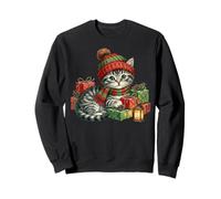 Vintage Cat Christmas Santa Hat Retro Kitten Art Cat Lover Sudadera