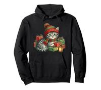 Vintage Cat Christmas Santa Hat Retro Kitten Art Cat Lover Sudadera con Capucha