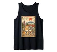 Vintage Cat Sumo Wrestling Arte japonés Ukiyo-e Gráfico Camiseta sin Mangas