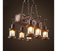 Vintage Chandelier,Pendant Lamp, Retro Hanging Lamp Wood Height Adjustable Illuminant, E27 Industrial Living Room Cafe Chandelier Ceiling Light Restaurant Pendant Lights