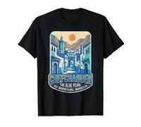 Vintage Chefchaouen Marruecos Azul Perla Rif Montañas Camiseta gráfica económica