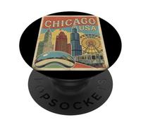 Vintage Chicago USA Travel Souvenir Landmark Turista Regalo PopSockets PopGrip Adhesivo