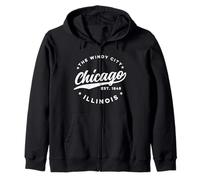 Vintage Chicago Windy City Illinois Texto Blanco Sudadera con Capucha