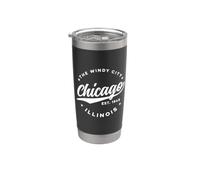 Vintage Chicago Windy City Illinois Texto Blanco Vaso térmico de acero inoxidable de doble pared