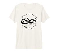 Vintage Chicago Windy City Illinois Texto Negro Camiseta Premium