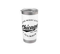 Vintage Chicago Windy City Illinois Texto Negro Vaso térmico de acero inoxidable de doble pared
